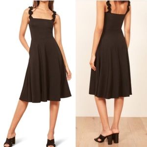Reformation Eda Midi Black Ruffle Strap Dress